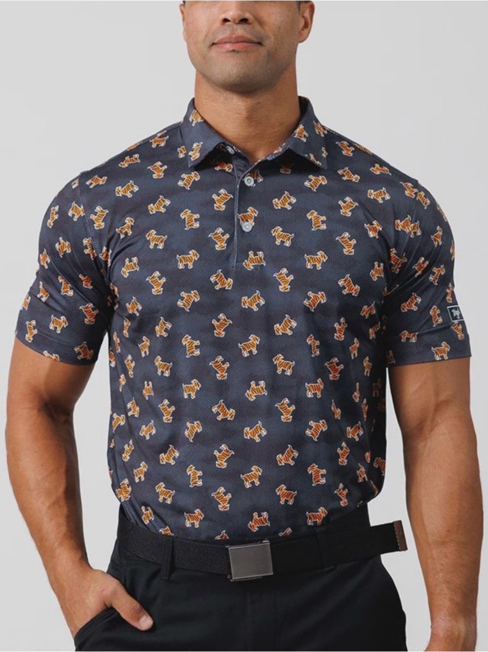 Waggle 'The GOAT' Tiger Short Sleeve Golf Polo Large Preppy Casual Athleisure